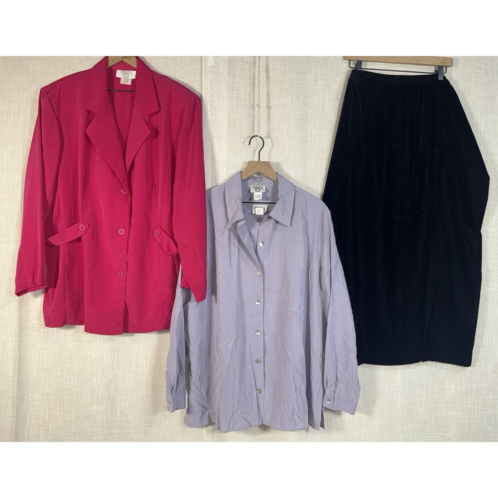 Vintage Cervelle Women's 2X LOT of 4 pcs Black Velvet Skirt Blouse Top Blazer